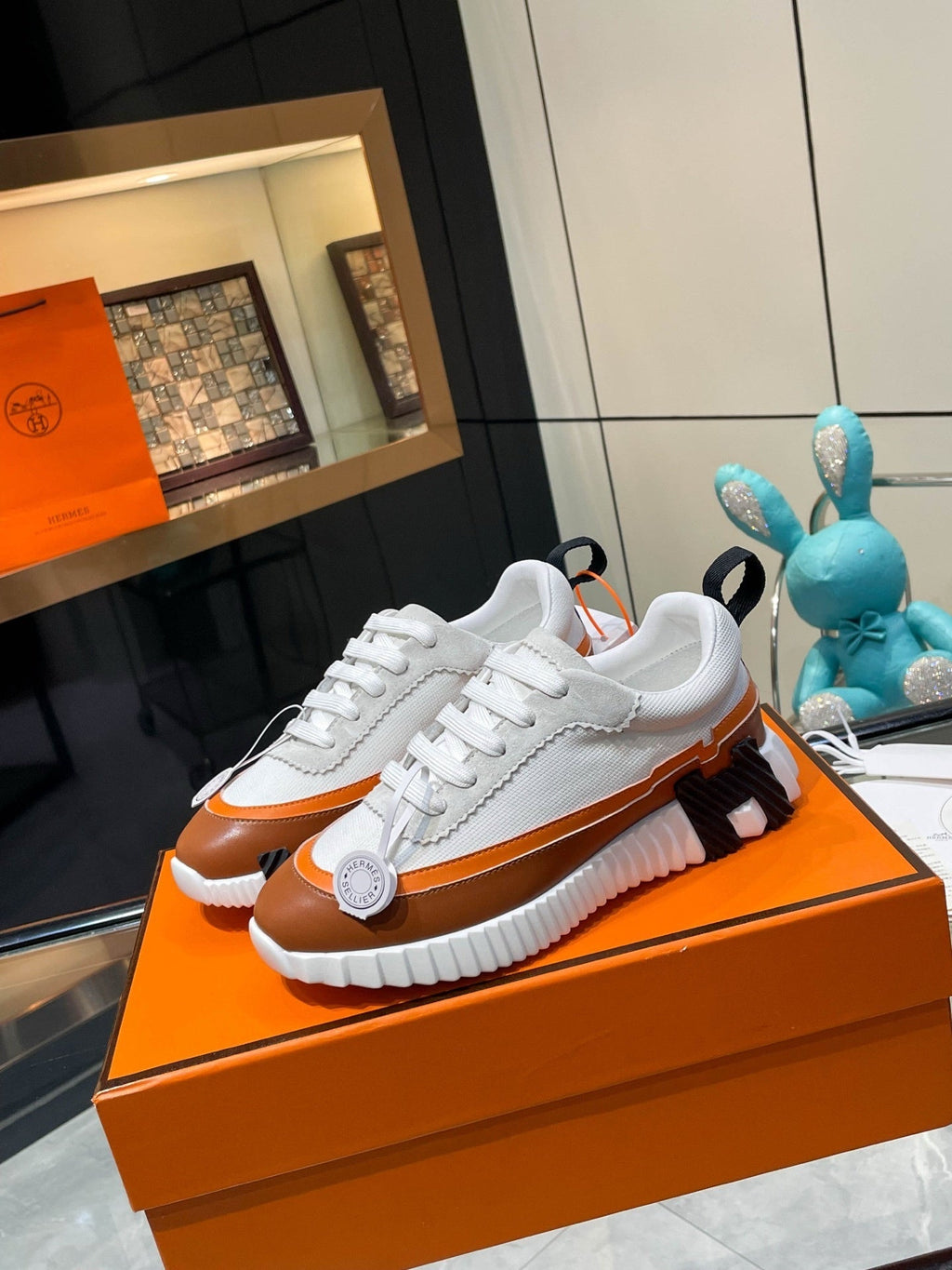 H Striped Leather Sneakers